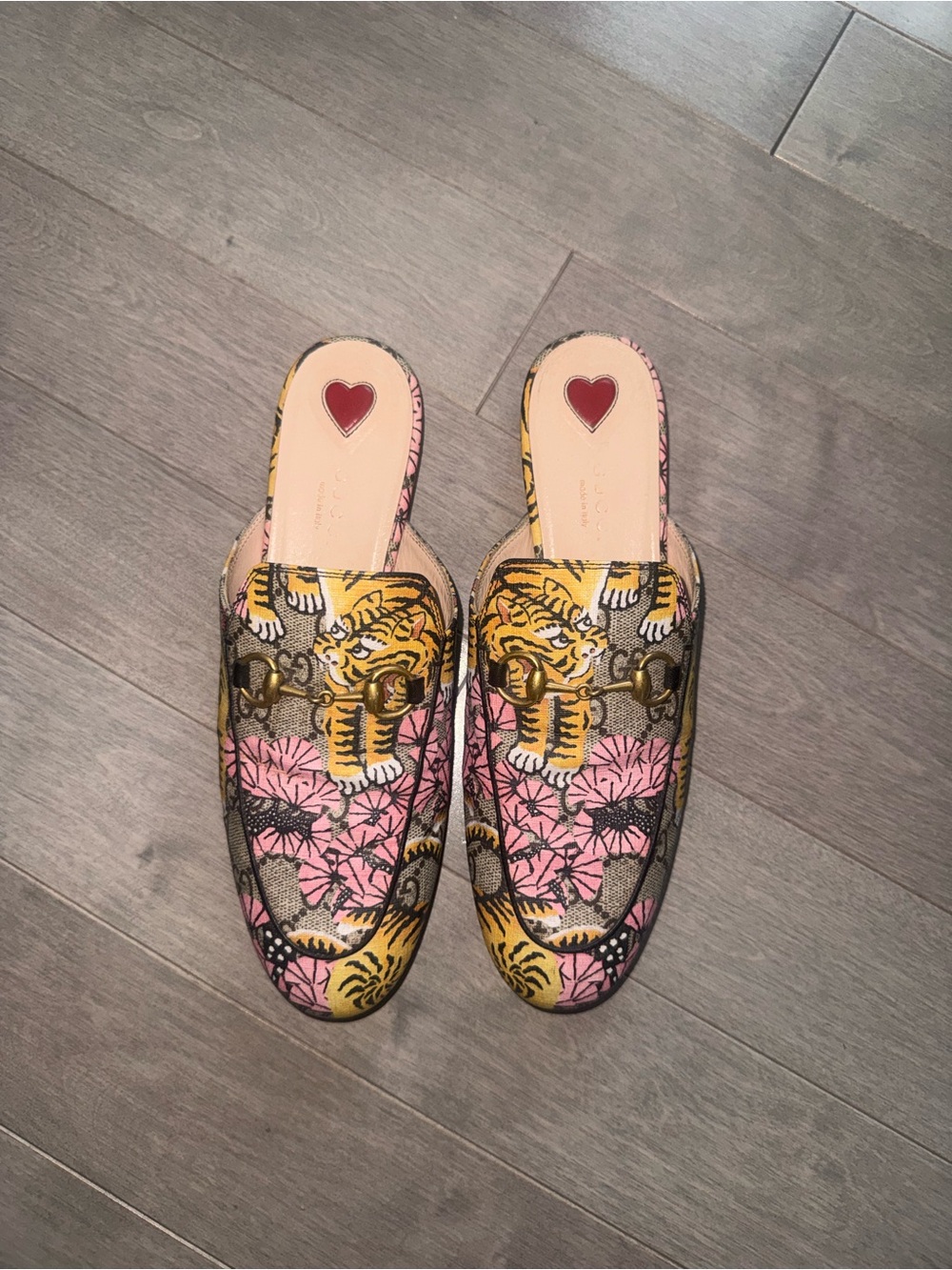 Gucci GG Supreme Bengal Tiger Floral Princetown Mules 37.5